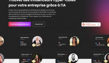 Page web de plateforme d'influenceurs avec IA