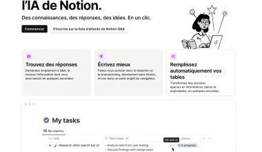 Interface utilisateur Notion avec fonctionnalités d'IA.