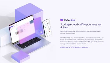 Ordinateur et smartphone présentant Proton Drive.