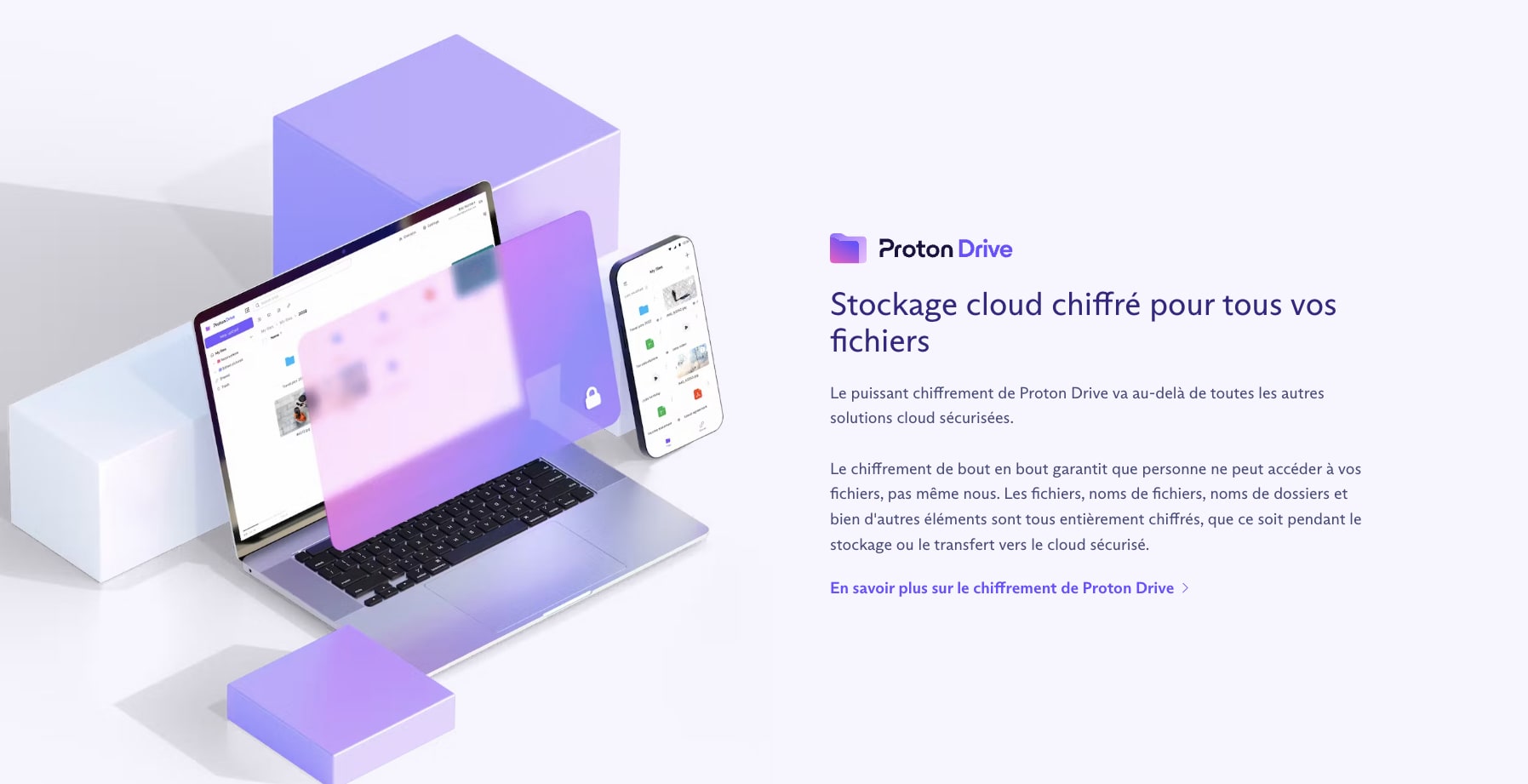 Ordinateur et smartphone présentant Proton Drive.