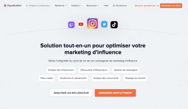 Page web HypeAuditor marketing d'influence.