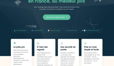 Page web promotionnelle sur le stockage cloud français.