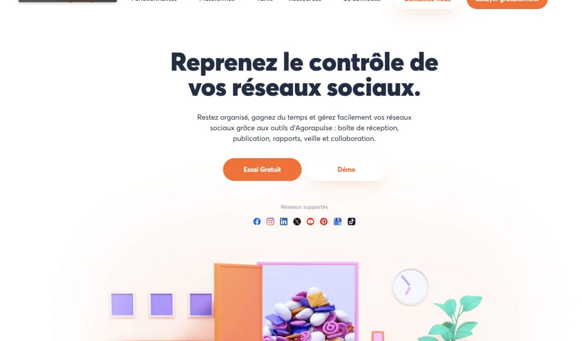 Page web gestion réseaux sociaux Agorapulse.