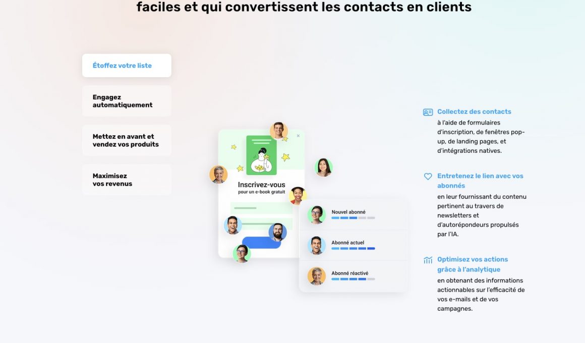 Interface logiciel marketing et automatisation e-mails.