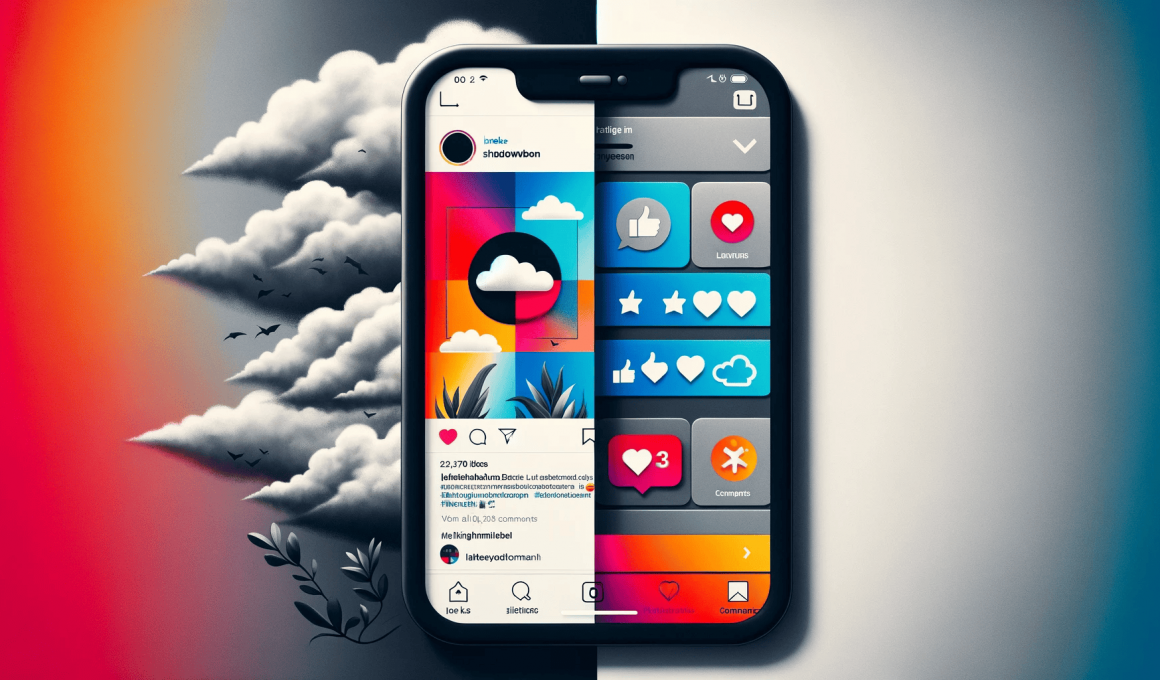 Smartphone affichant des icônes et nuages.
