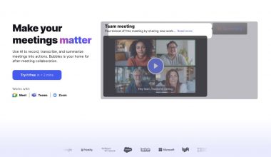 Écran publicitaire pour logiciel de réunion.