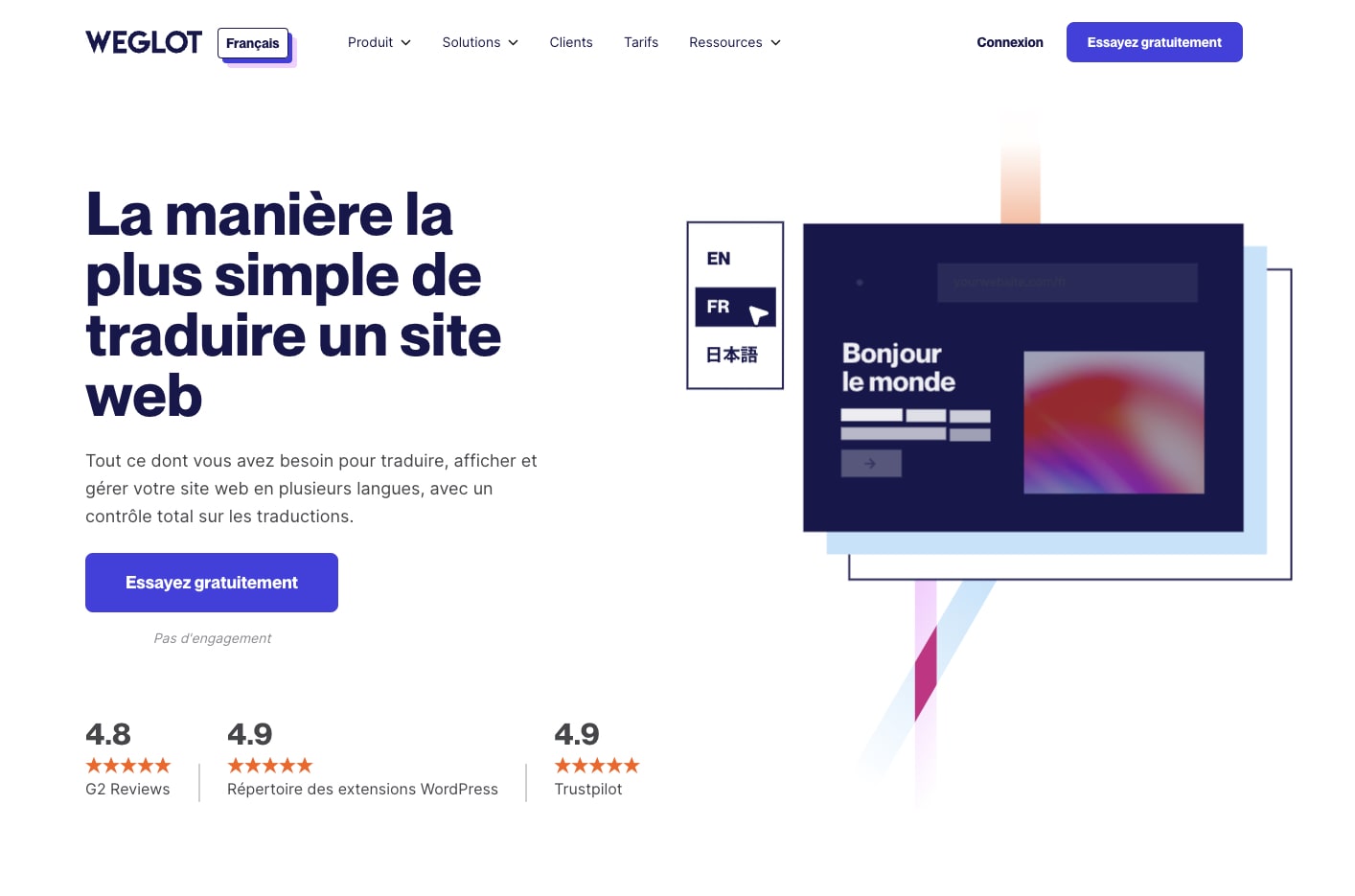 Service Weglot pour traduction de sites web.