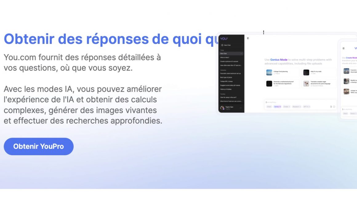 Page web promotionnelle pour service IA You.com