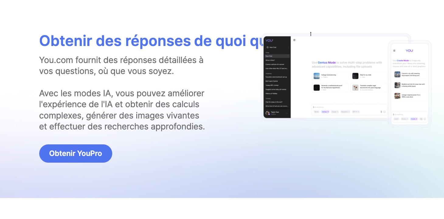 Page web promotionnelle pour service IA You.com