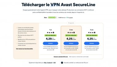 Page promotionnelle pour VPN Avast SecureLine.