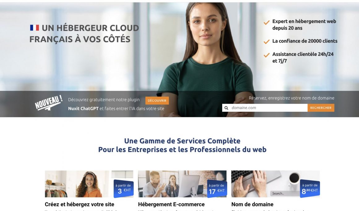 Capture d'écran site web hébergement Nuxit.