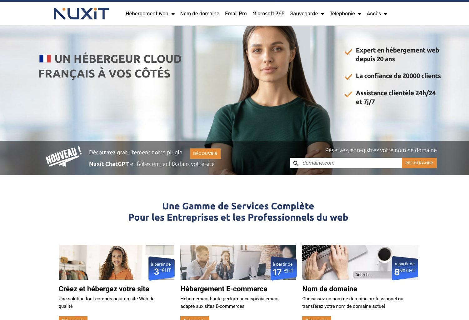 Capture d'écran site web hébergement Nuxit.