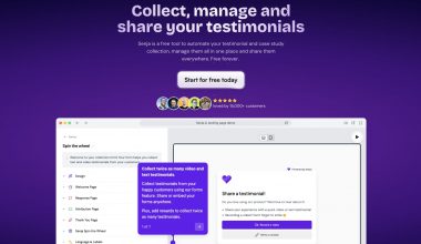 Interface de site web Senja pour gérer témoignages.