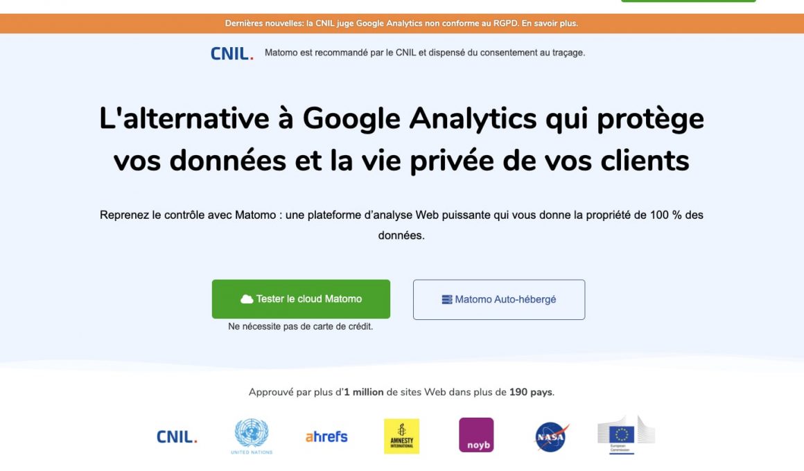 Page Web Matomo, alternative à Google Analytics