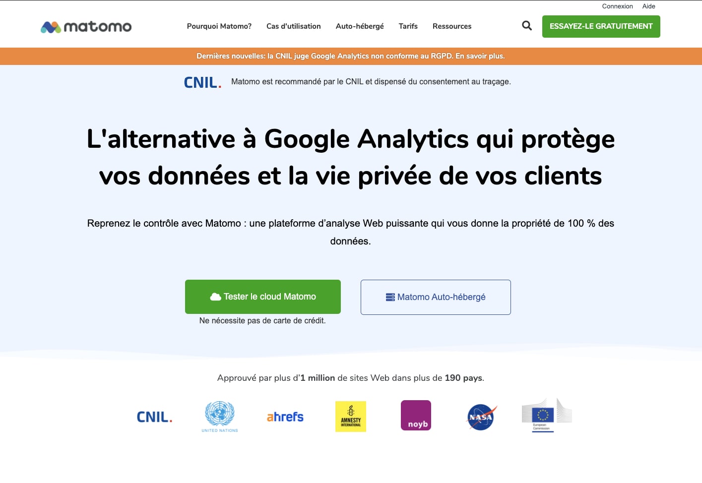 Page Web Matomo, alternative à Google Analytics