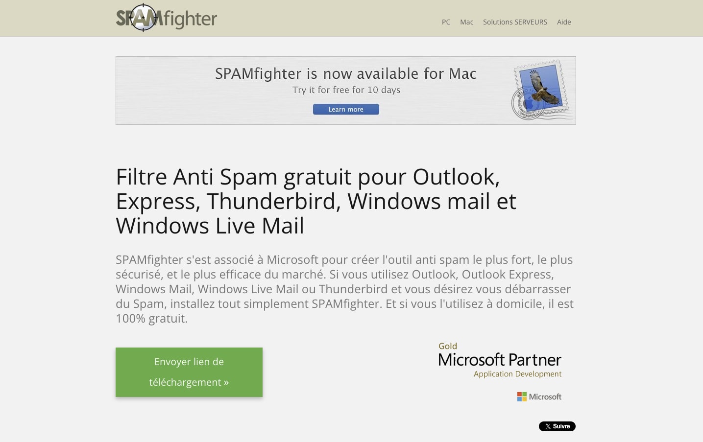 Page de téléchargement SPAMfighter pour Mac.