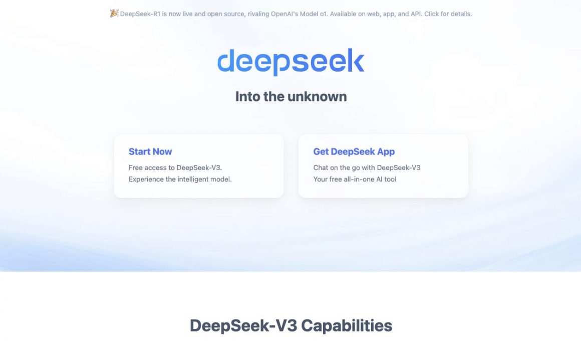 Page d'accueil de DeepSeek-V3 disponible.
