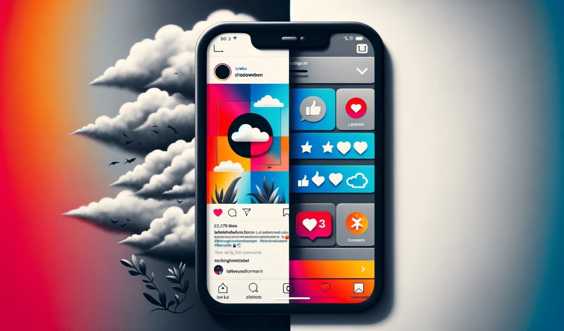 Smartphone affichant interface réseaux sociaux colorée