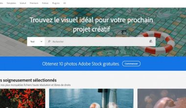 Page d’accueil Adobe Stock avec barre de recherche