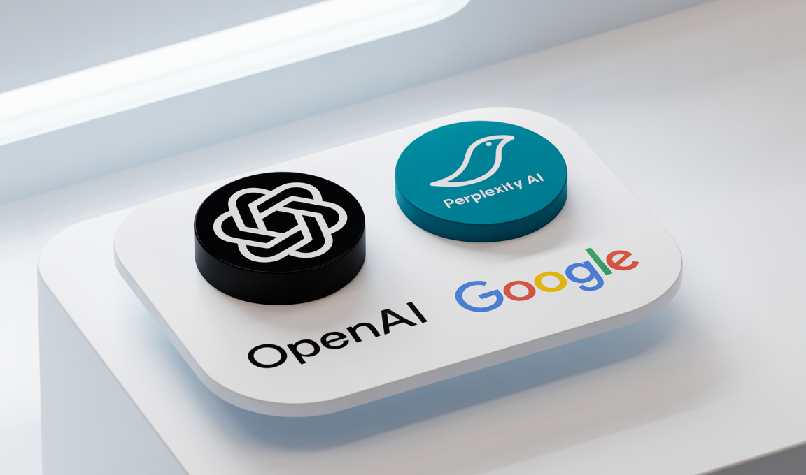 Logo OpenAI et Perplexity AI avec Google