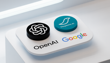 Logo OpenAI et Perplexity AI avec Google