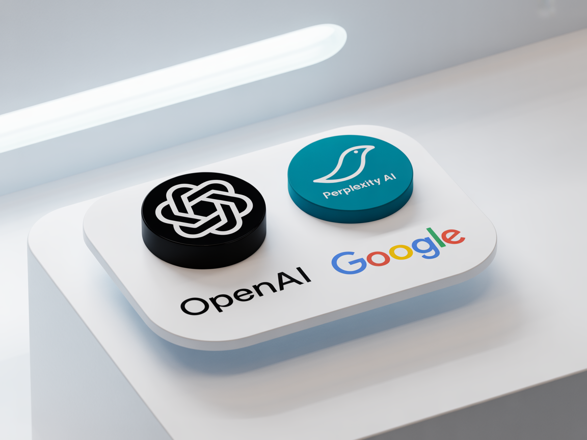 Logo OpenAI et Perplexity AI avec Google