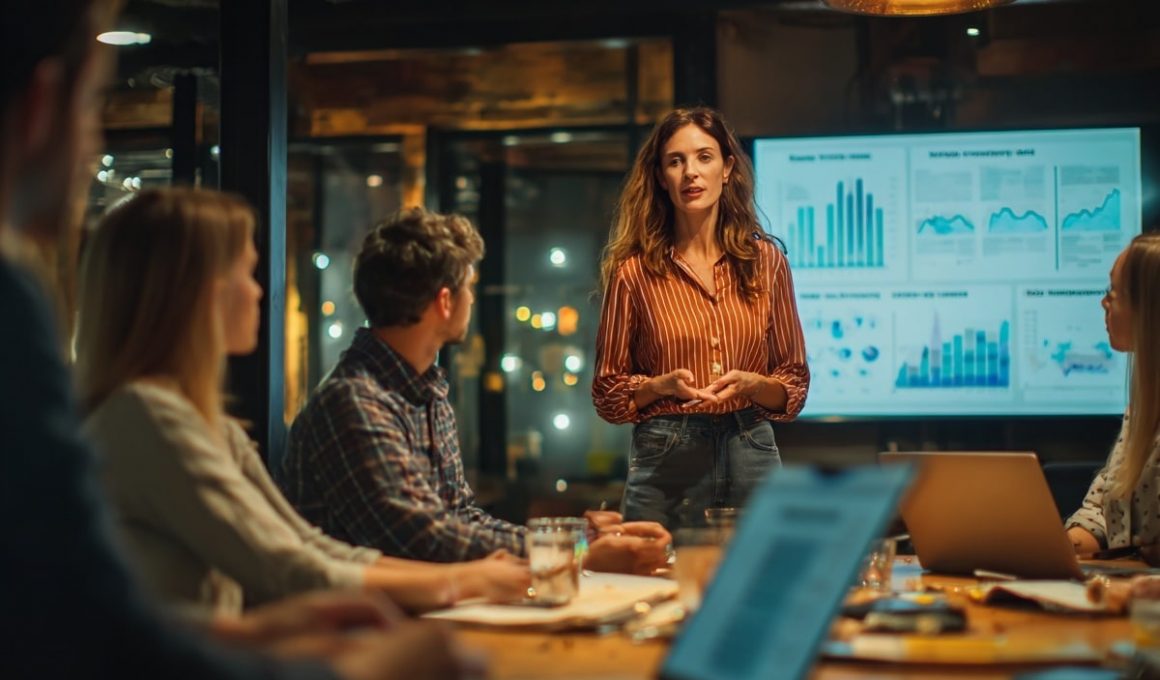 Réunion d'affaires avec présentation de graphiques