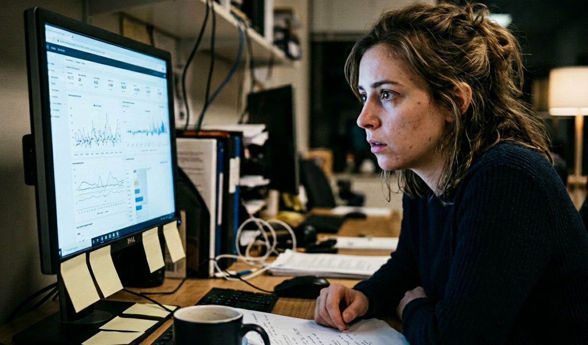 Femme travaillant concentrée sur ordinateur