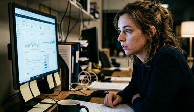 Femme travaillant concentrée sur ordinateur