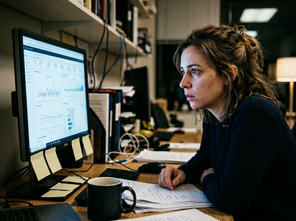 Femme travaillant concentrée sur ordinateur