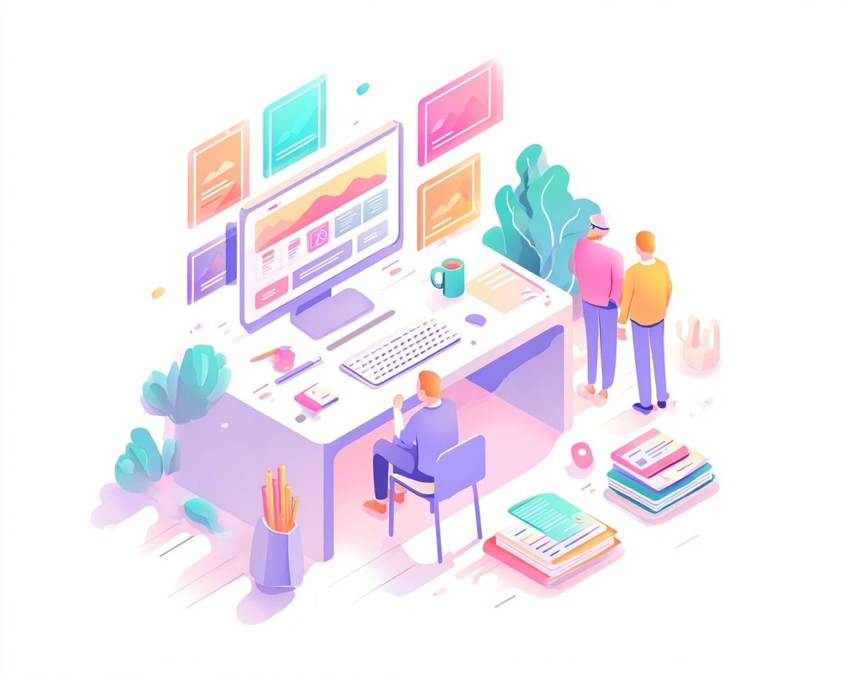 Bureau avec deux personnes discutant