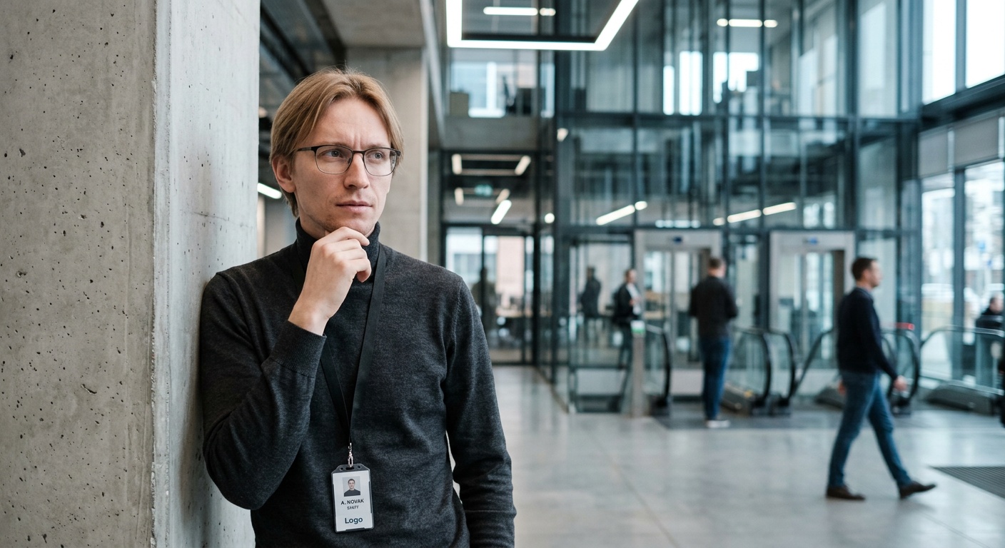 Homme pensif dans un hall moderne