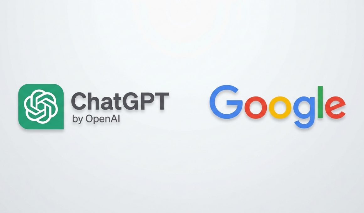 Logos ChatGPT et Google sur fond clair