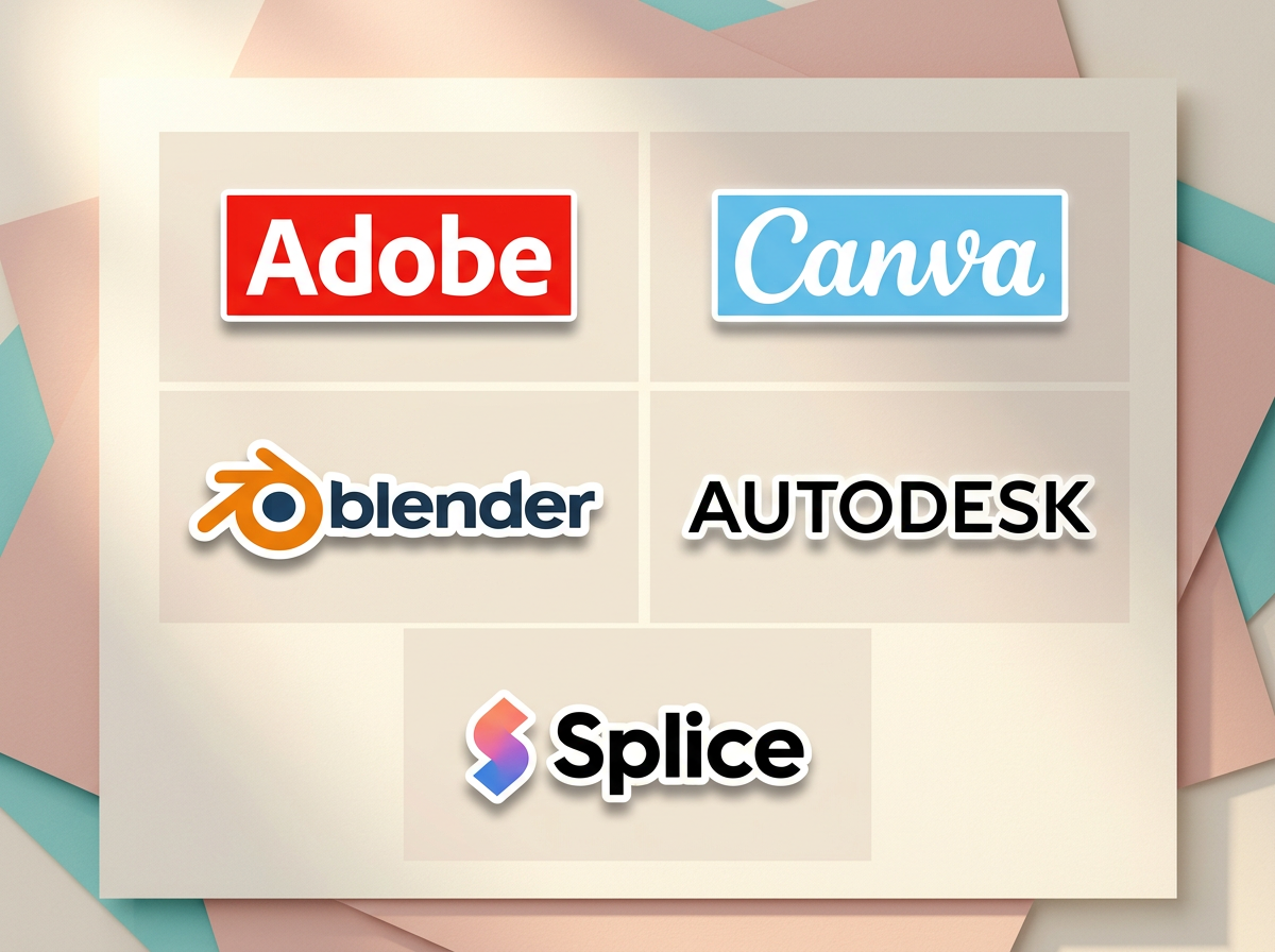 Logos Adobe, Canva, Blender, Autodesk et Splice