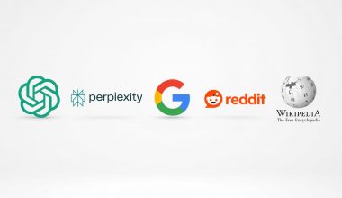 Logos OpenAI, Perplexity, Google, Reddit et Wikipédia