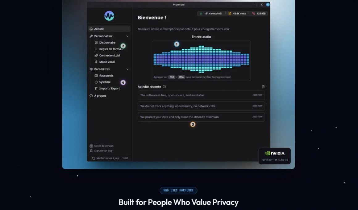Interface du logiciel Murmure