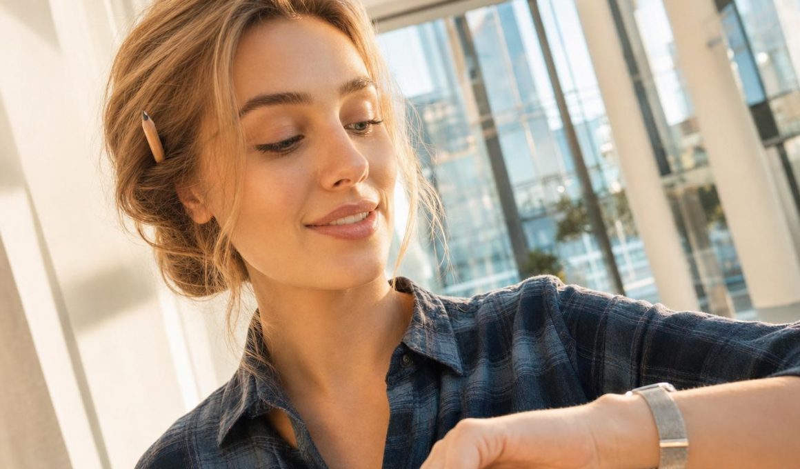 Femme regardant sa montre en intérieur lumineux