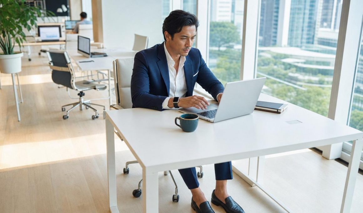 Homme travaillant sur ordinateur dans bureau moderne