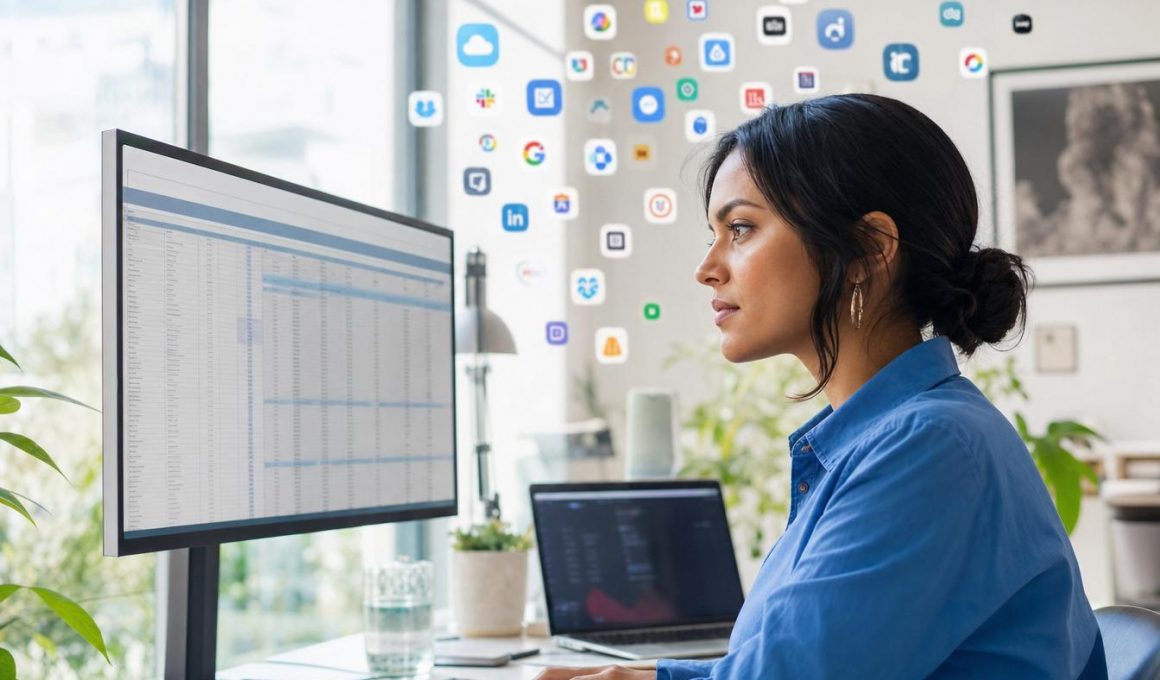 Femme travaillant sur ordinateur avec tableau de données