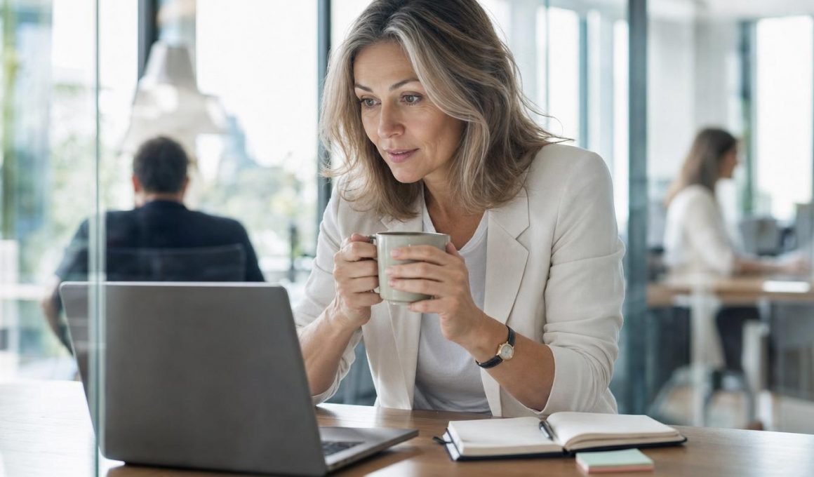 Femme travaillant sur ordinateur portable au bureau moderne