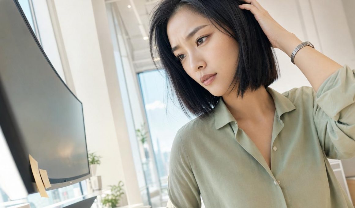 Femme préoccupée devant un écran d’ordinateur au bureau