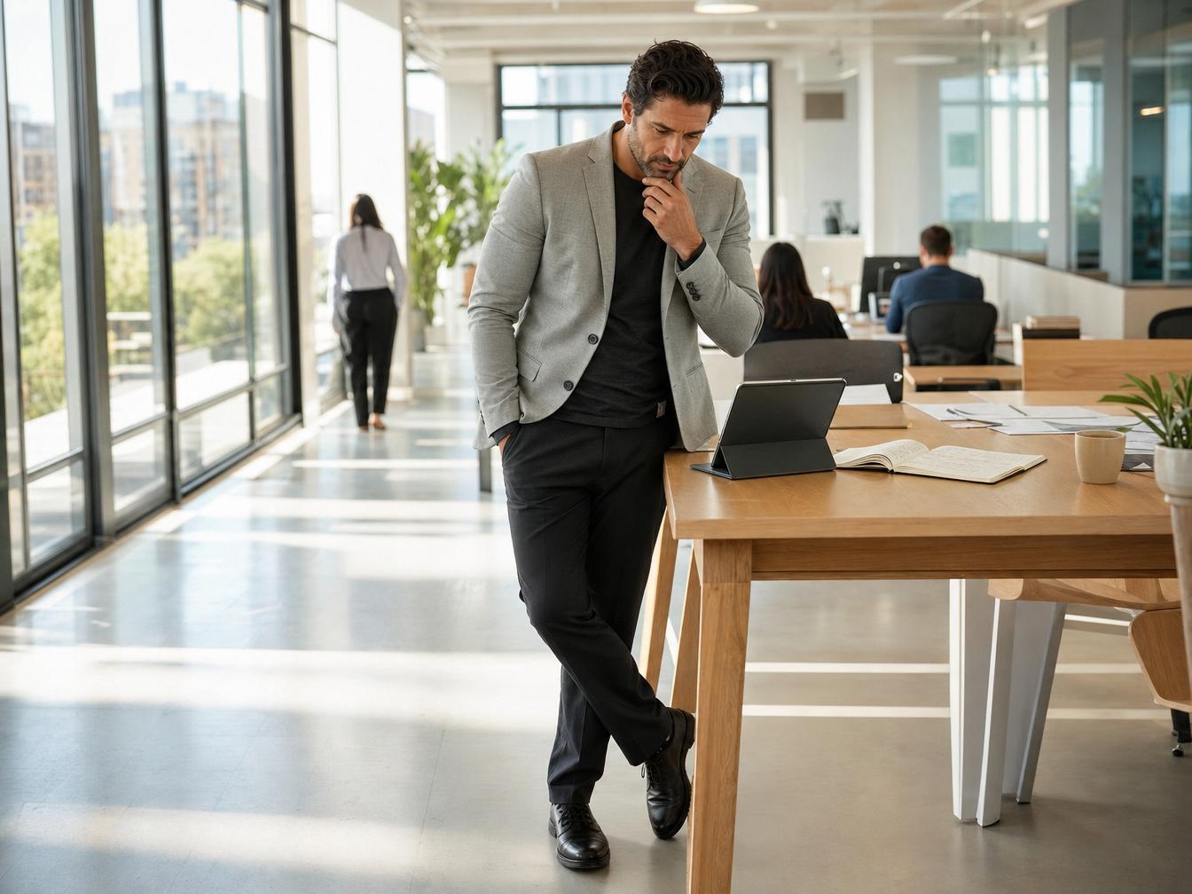 Homme pensif dans un bureau moderne