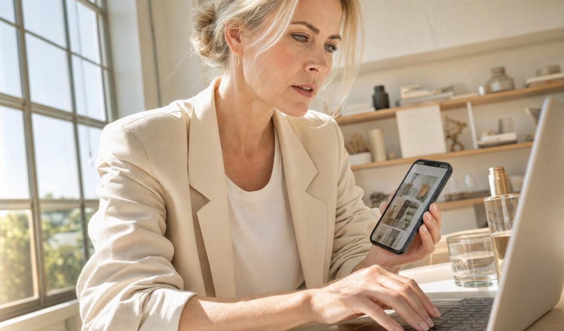 Femme travaillant sur ordinateur et smartphone au bureau