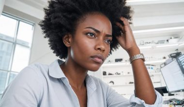 Femme pensive travaillant au bureau devant ordinateur