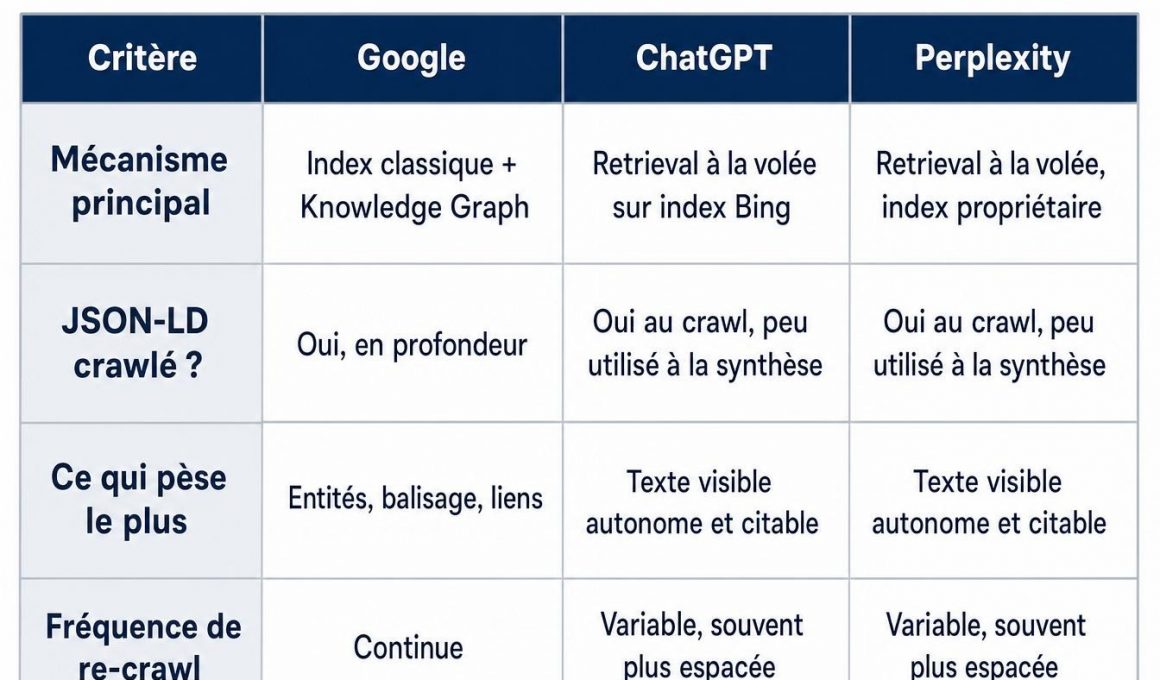Comparaison Google ChatGPT Perplexity données structurées