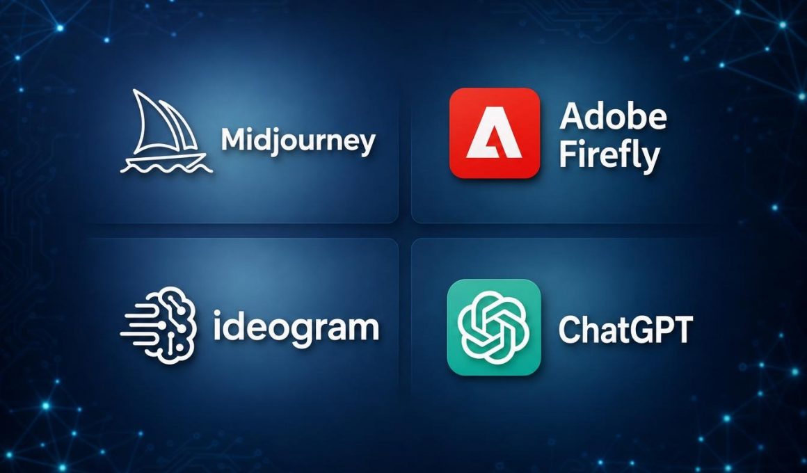 Logos Midjourney, Adobe Firefly, Ideogram et ChatGPT
