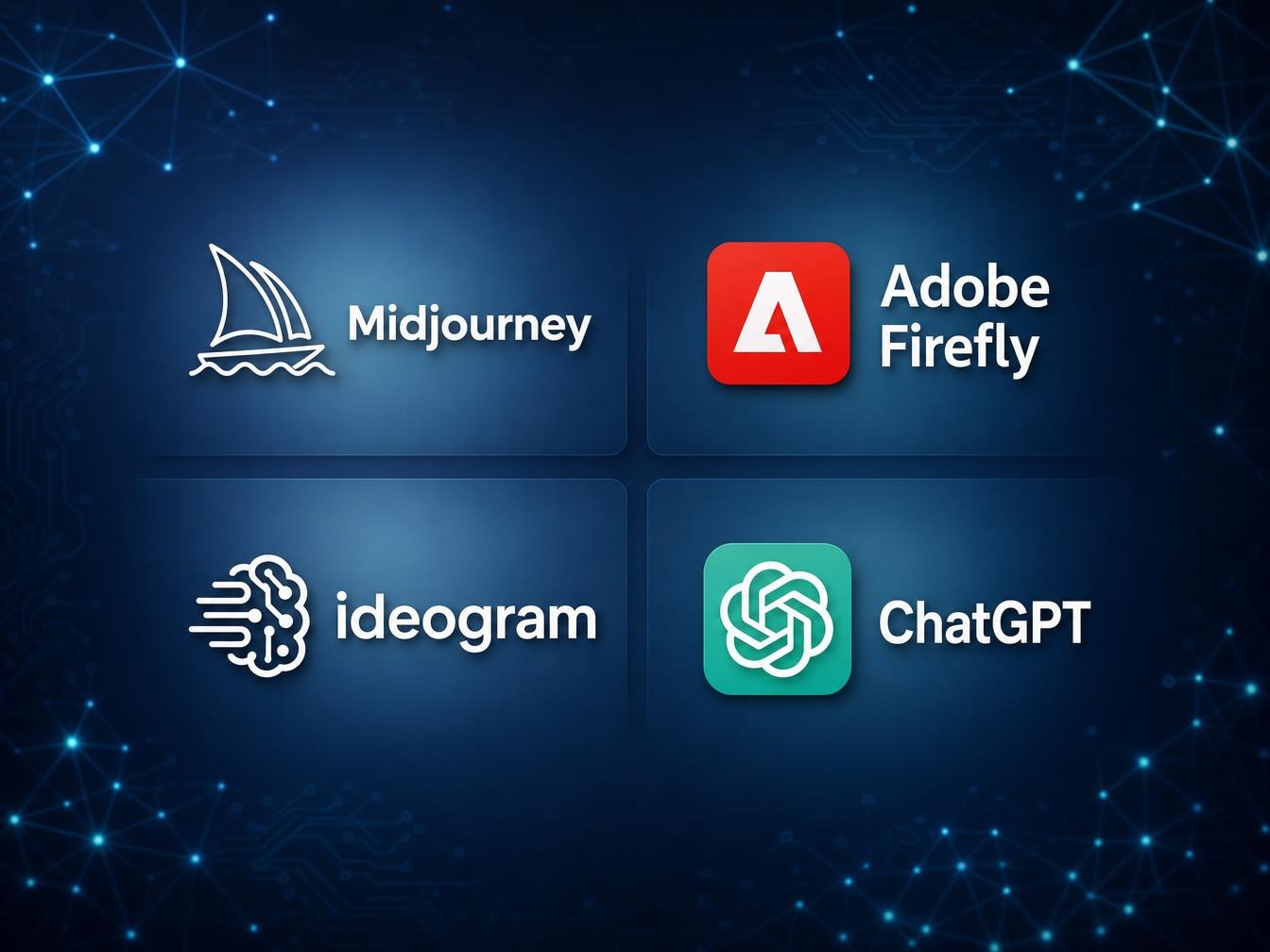 Logos Midjourney, Adobe Firefly, Ideogram et ChatGPT