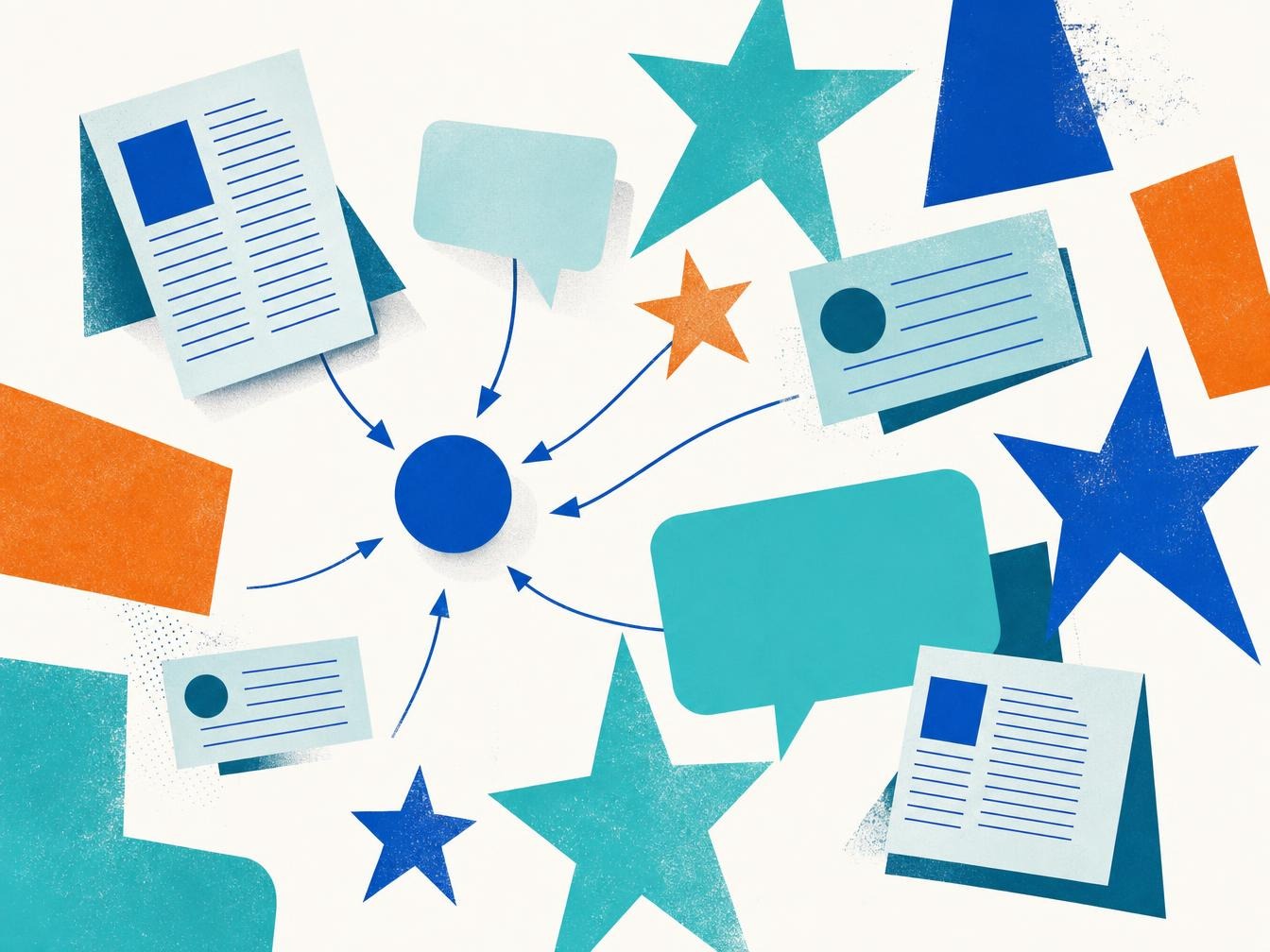 Schéma communication digitale avec bulles et flèches