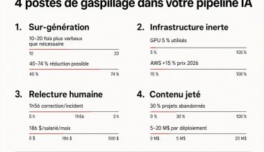 Infographie des quatre sources de gaspillage d’un pipeline IA