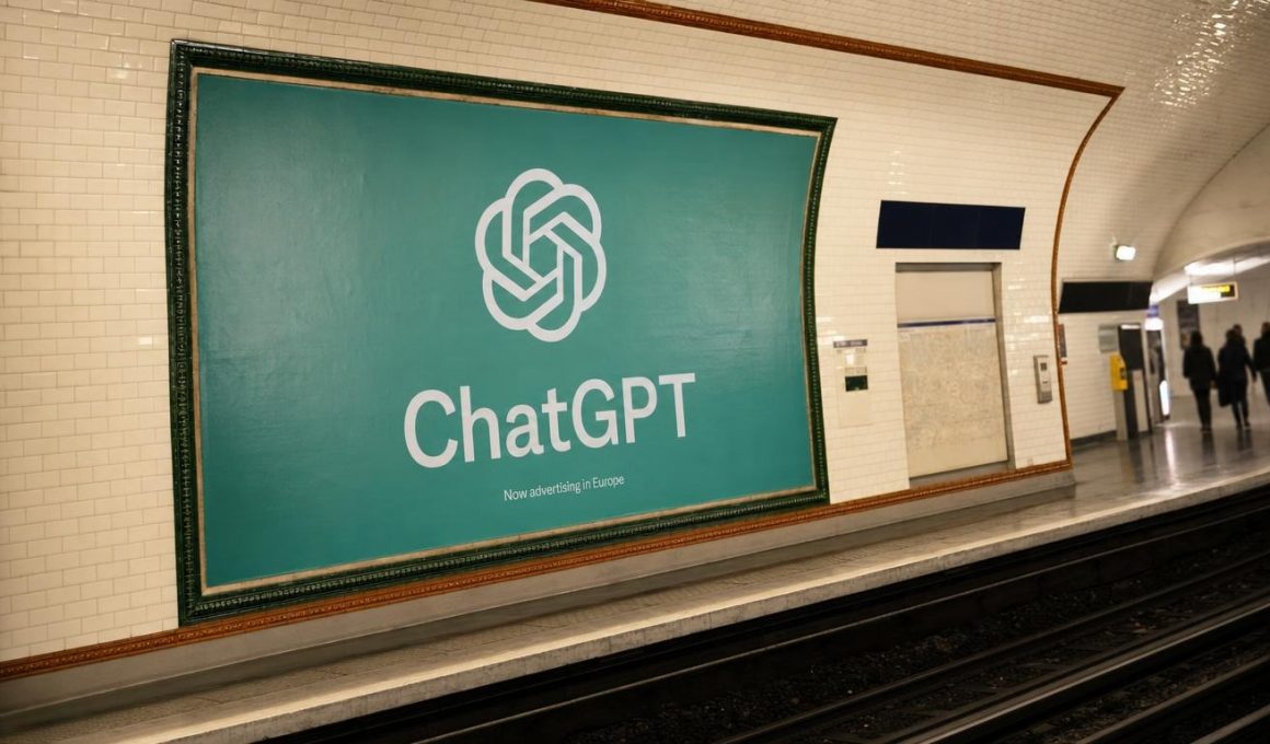 Affiche publicitaire ChatGPT dans une station de métro